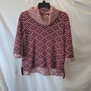 Anthropologie Moth Cowl Neck Geometric Design Alpaca Blend Sweater S Red/cream